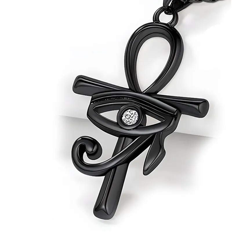 Egyptian Eye of Horus on Ankh Pendant Stainless Steel Chain Necklace