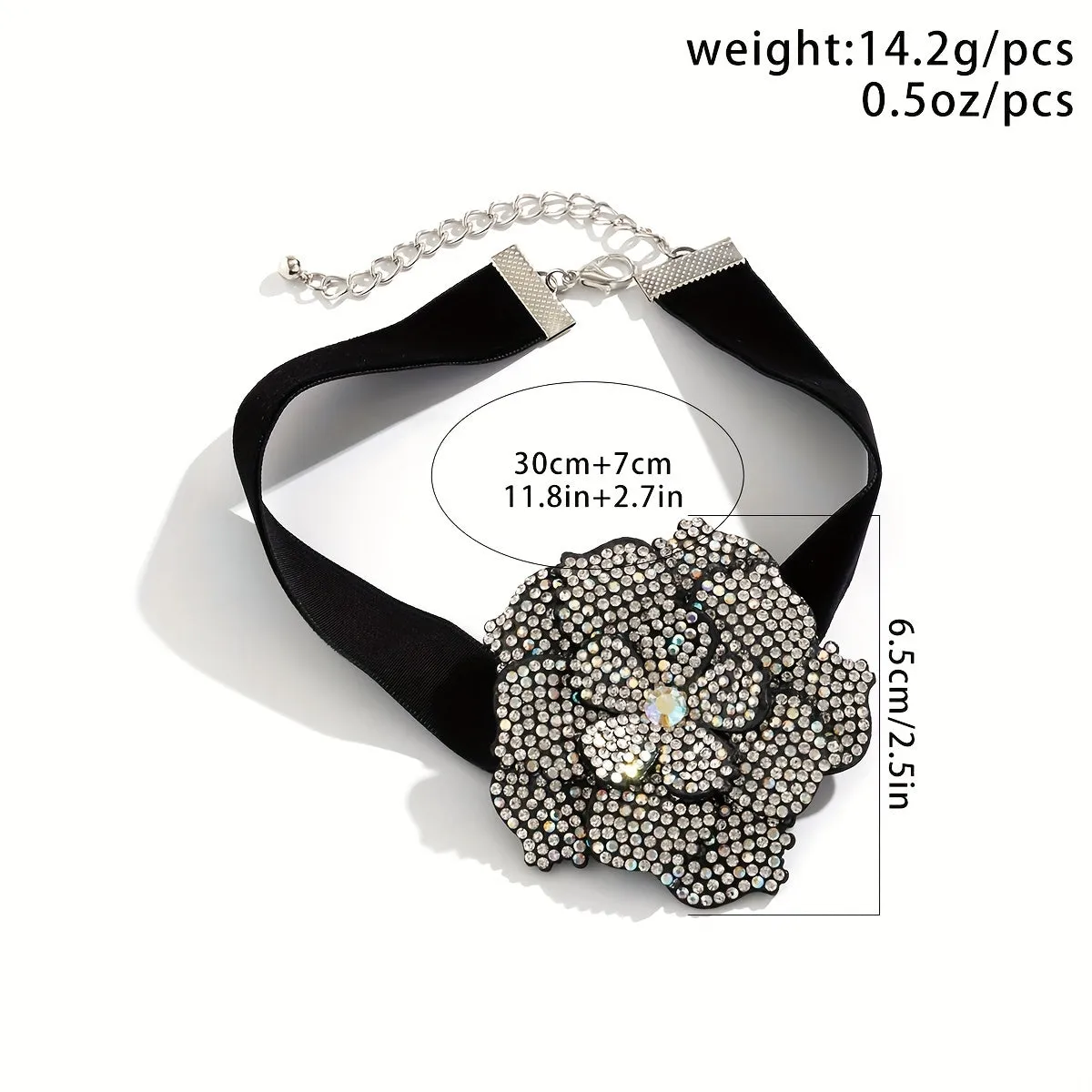 Elegant Vintage Rose Flower Choker & Bangle Set - Rhinestone-Adorned Black Velvet Velour for Women