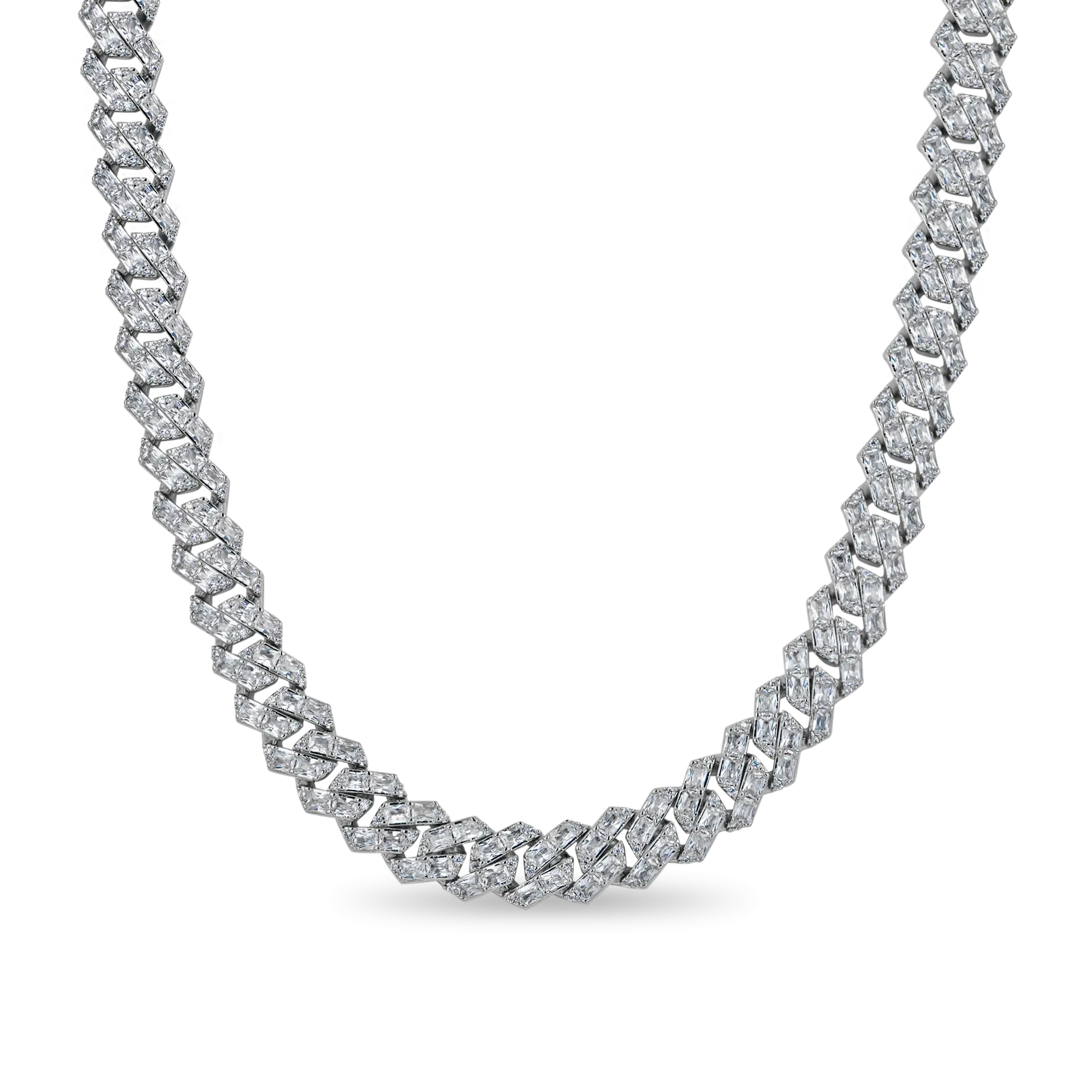 Emerald Cut Prong Cuban Link Chain - 12mm