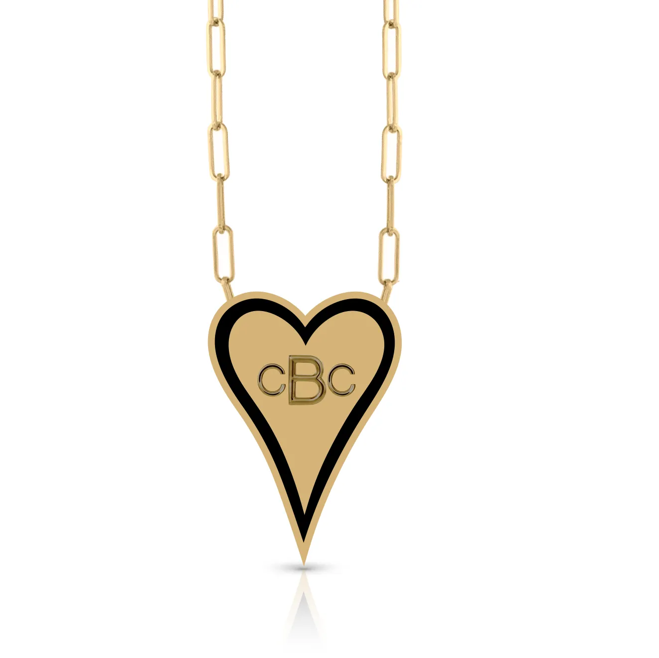 Enamel Outline Elongated Heart   Initials PaperClip Necklace