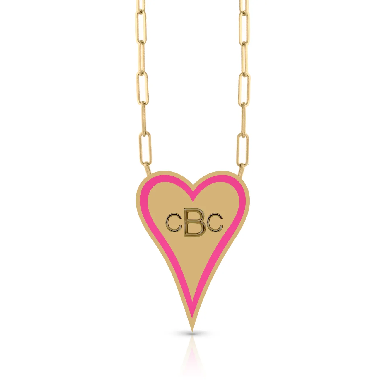 Enamel Outline Elongated Heart   Initials PaperClip Necklace