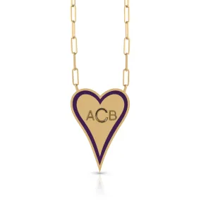 Enamel Outline Elongated Heart   Initials PaperClip Necklace