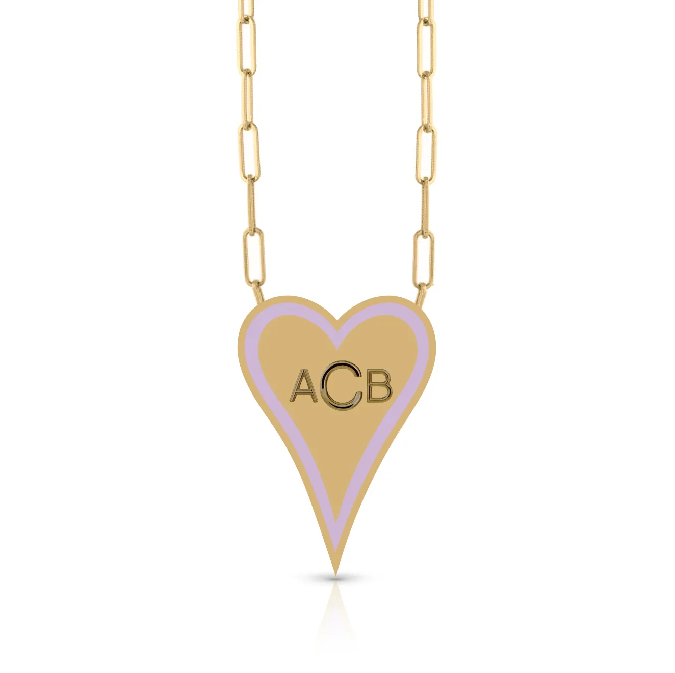 Enamel Outline Elongated Heart   Initials PaperClip Necklace