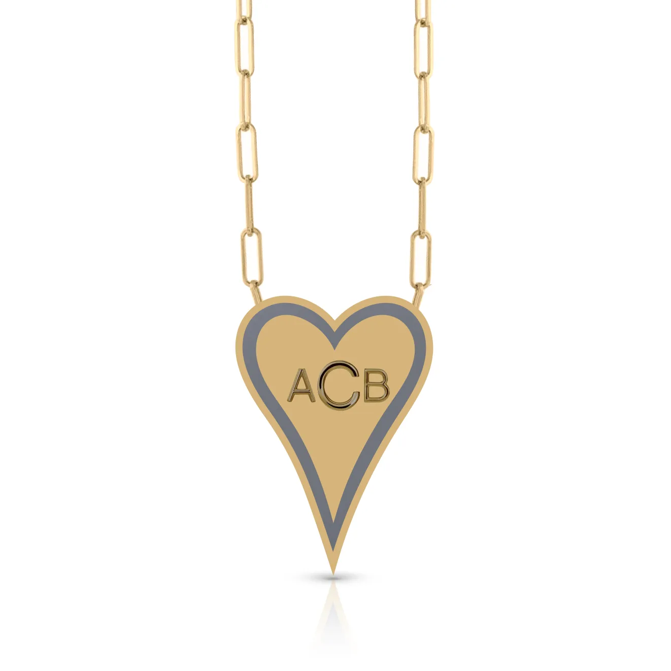 Enamel Outline Elongated Heart   Initials PaperClip Necklace