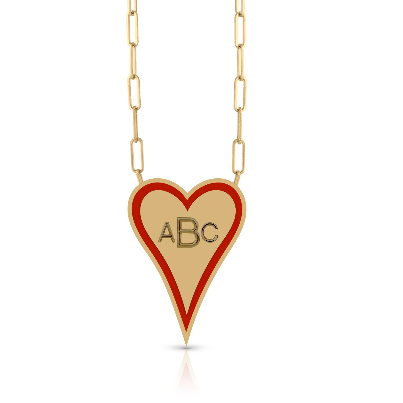 Enamel Outline Elongated Heart   Initials PaperClip Necklace