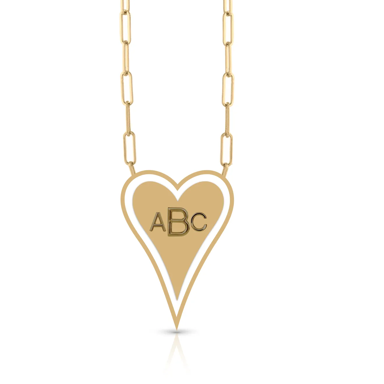 Enamel Outline Elongated Heart   Initials PaperClip Necklace