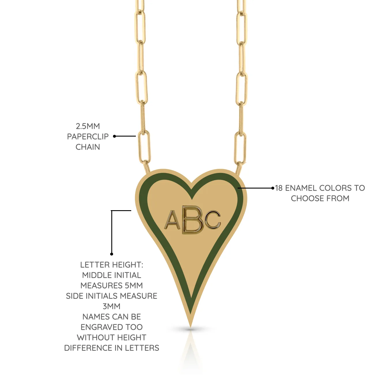 Enamel Outline Elongated Heart   Initials PaperClip Necklace