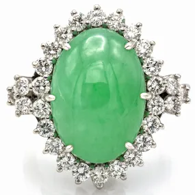 Estate 18K White Gold 18.12 Carats Jadeite And 1.61 TCW Diamond Cocktail Ring F/G VS-1/2