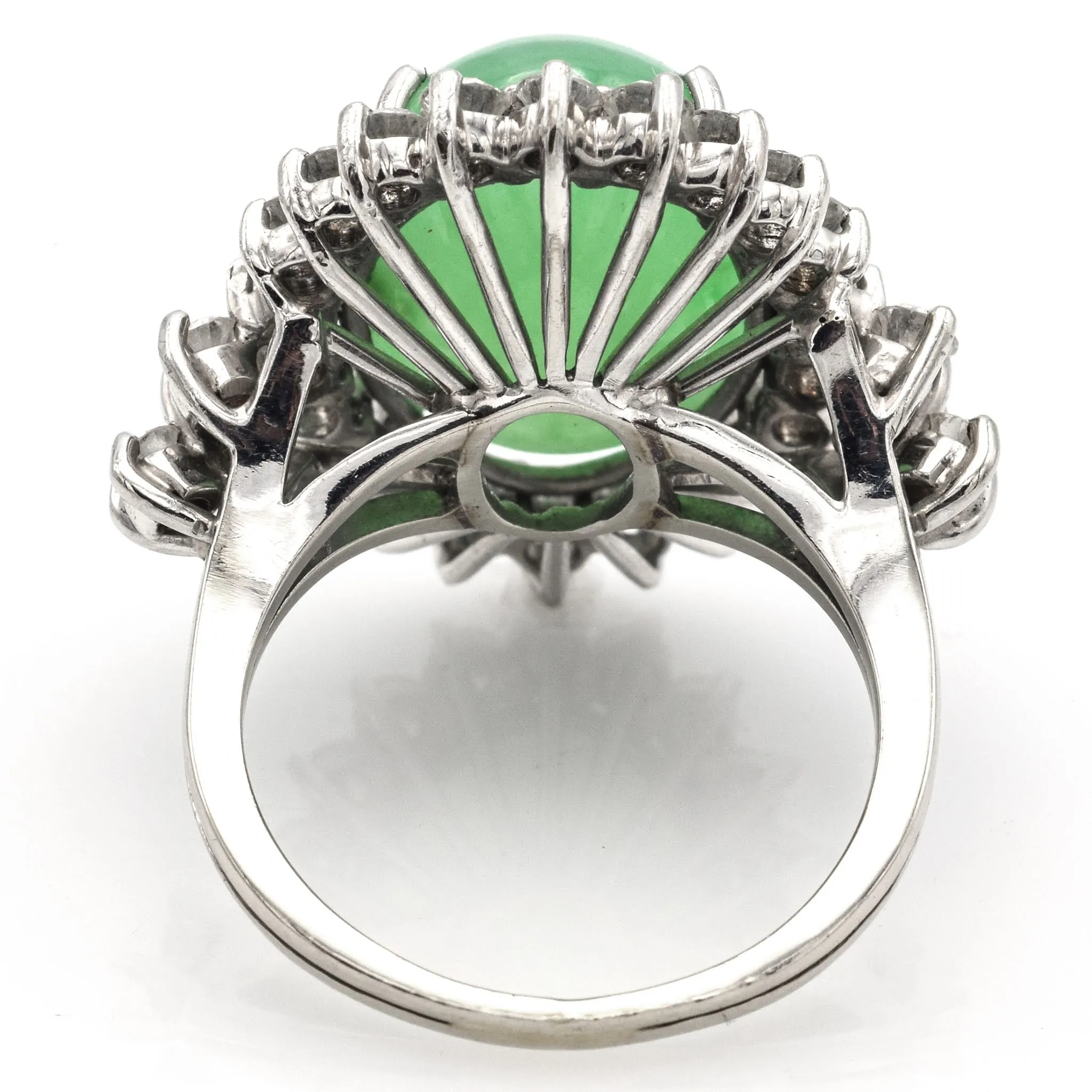 Estate 18K White Gold 18.12 Carats Jadeite And 1.61 TCW Diamond Cocktail Ring F/G VS-1/2