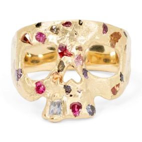 Extra Small Rainbow Confetti Skull Ring - Made to Order