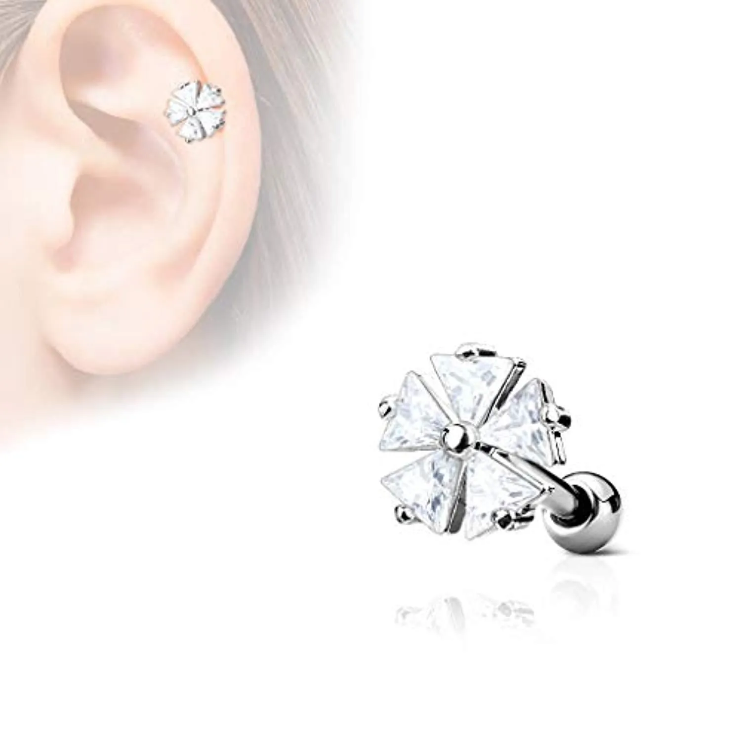 Five Triangle CZ Flower Top 316L Surgical Steel WildKlass Ear Cartilage Barbell Studs