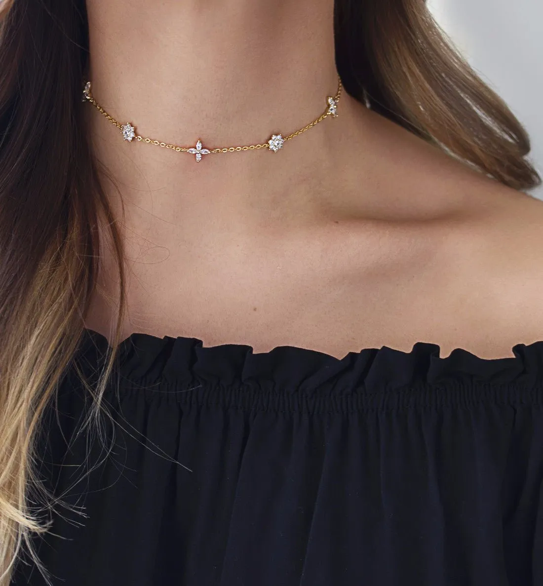 Fleur Pavé Crystal Choker