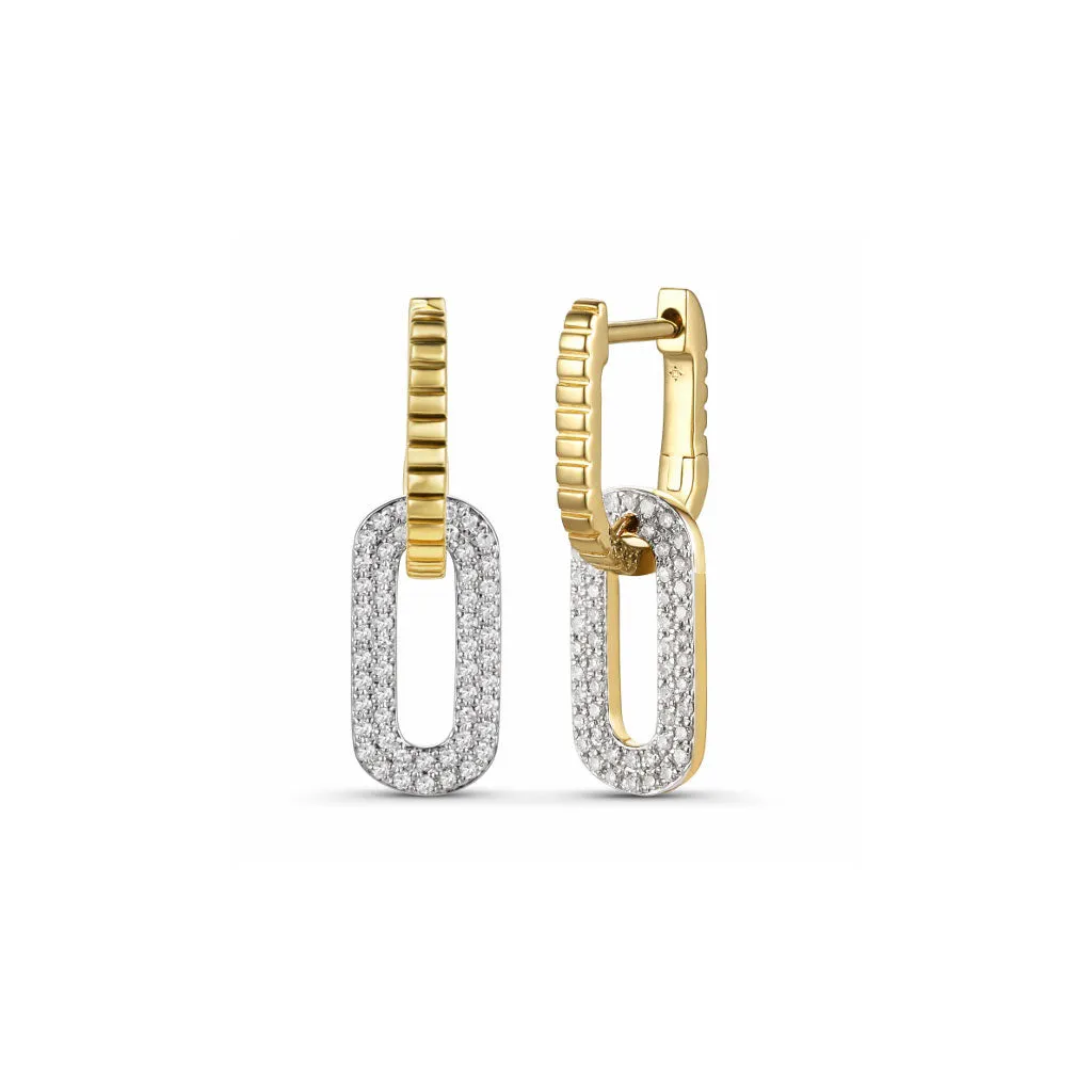 Fluted Huggie Drop Earrings with Pave Link