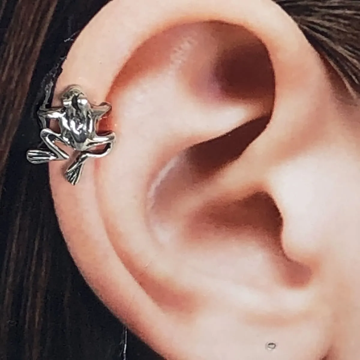 Frog ear cuff | Sterling silver frog ear climber | No piercing ear clip | Bohemian punk cuff | Cartilage cuff | Minimalistic cuff | E878