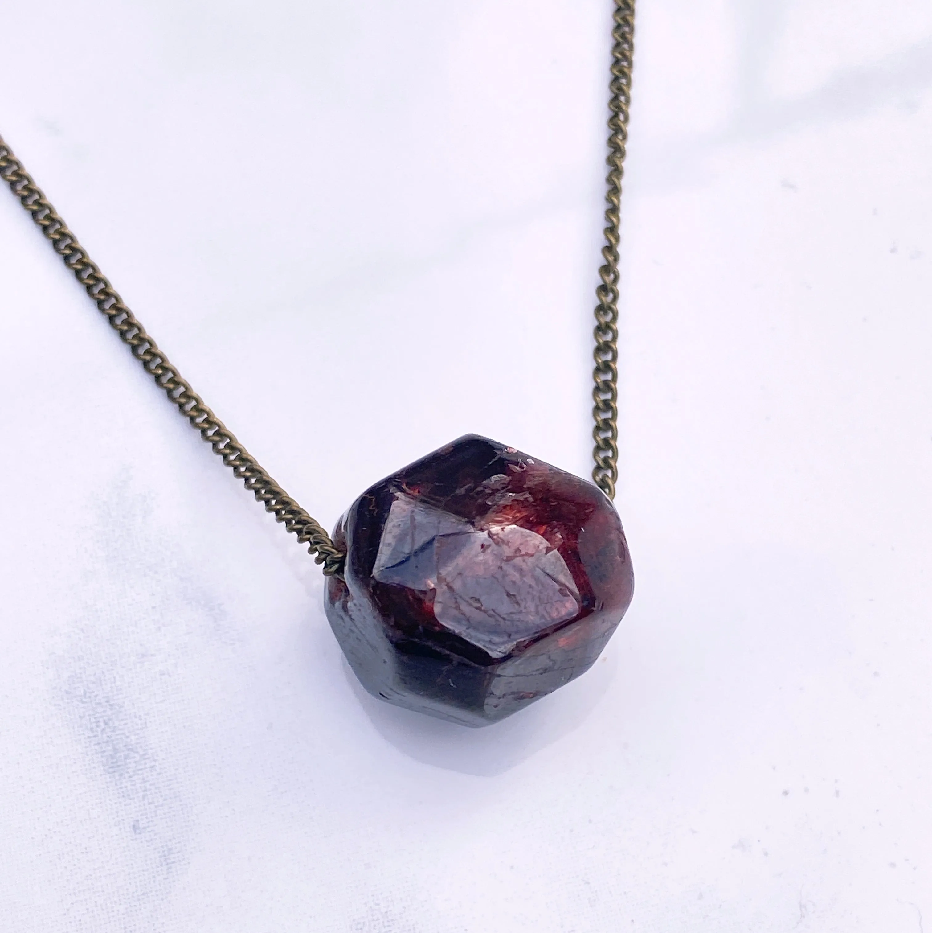 Garnet gemstone on brass chain Minimalist Necklace