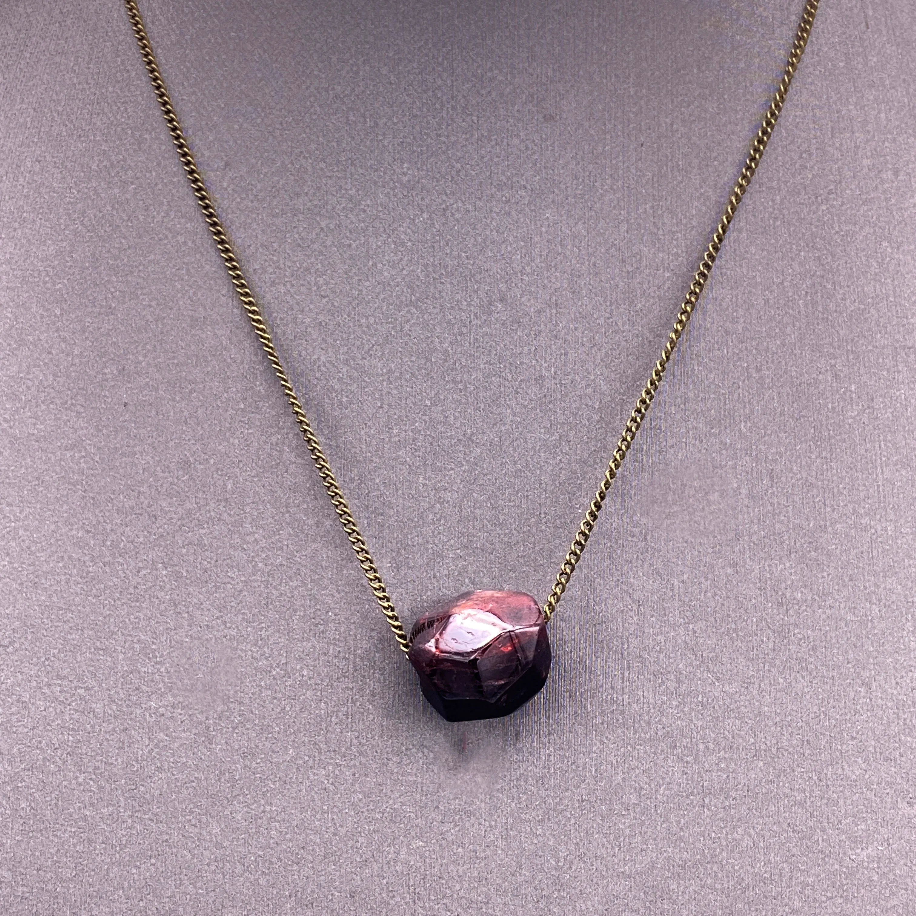 Garnet gemstone on brass chain Minimalist Necklace