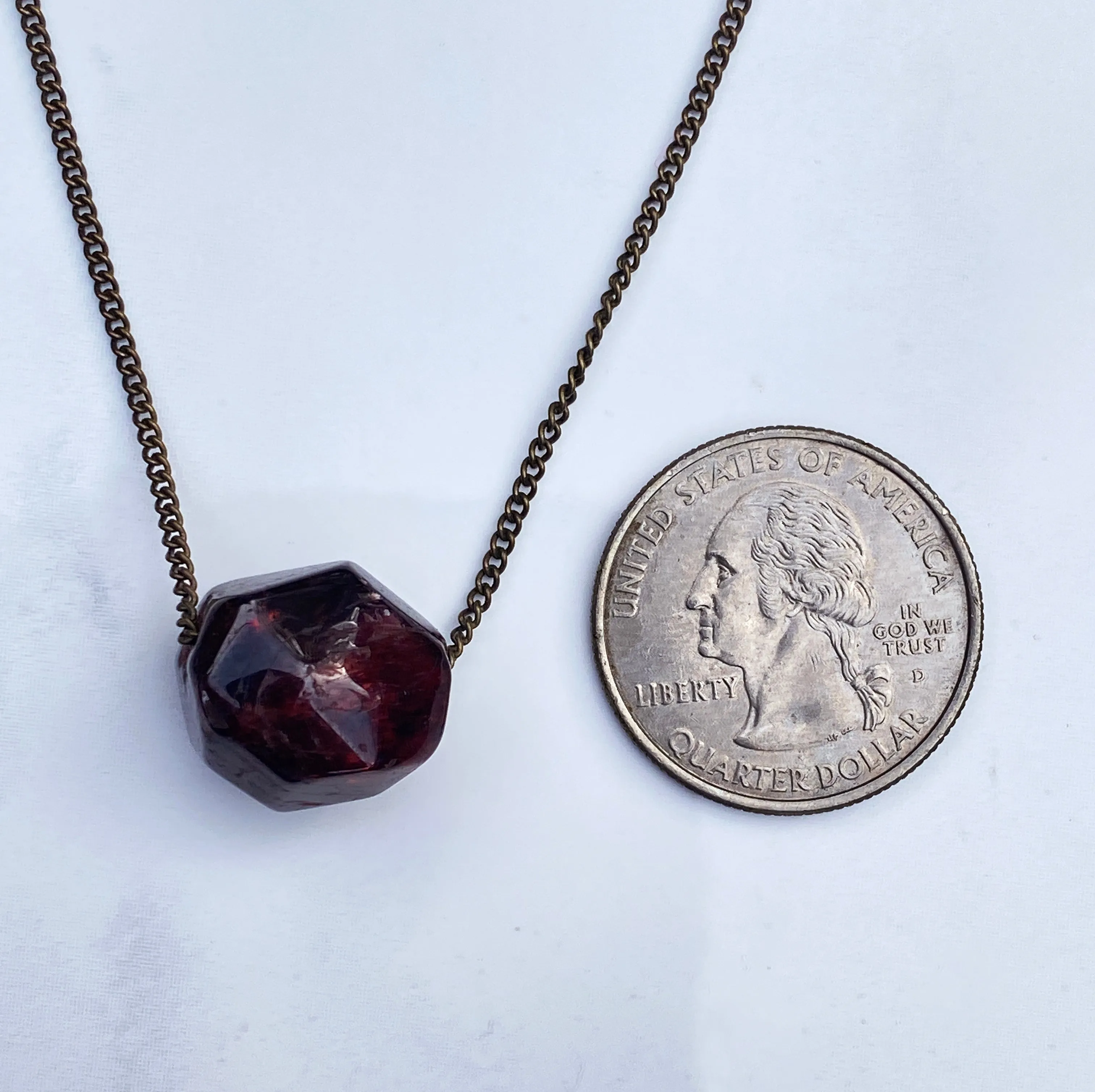 Garnet gemstone on brass chain Minimalist Necklace