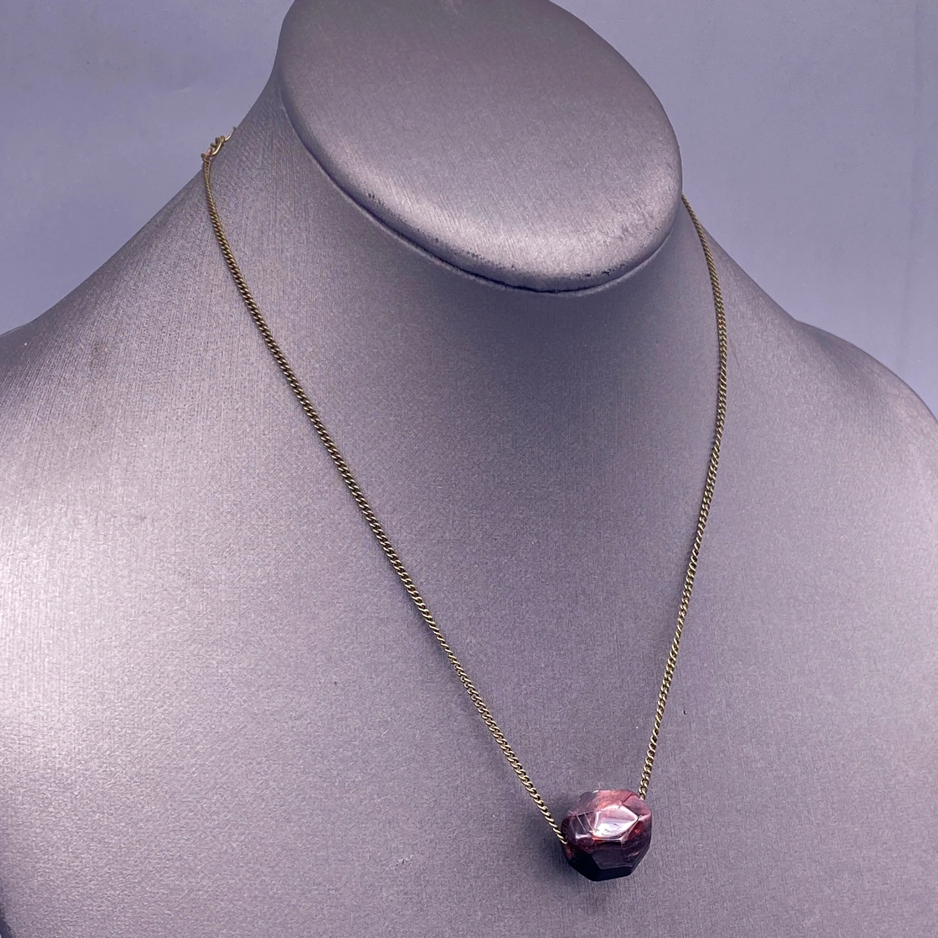 Garnet gemstone on brass chain Minimalist Necklace