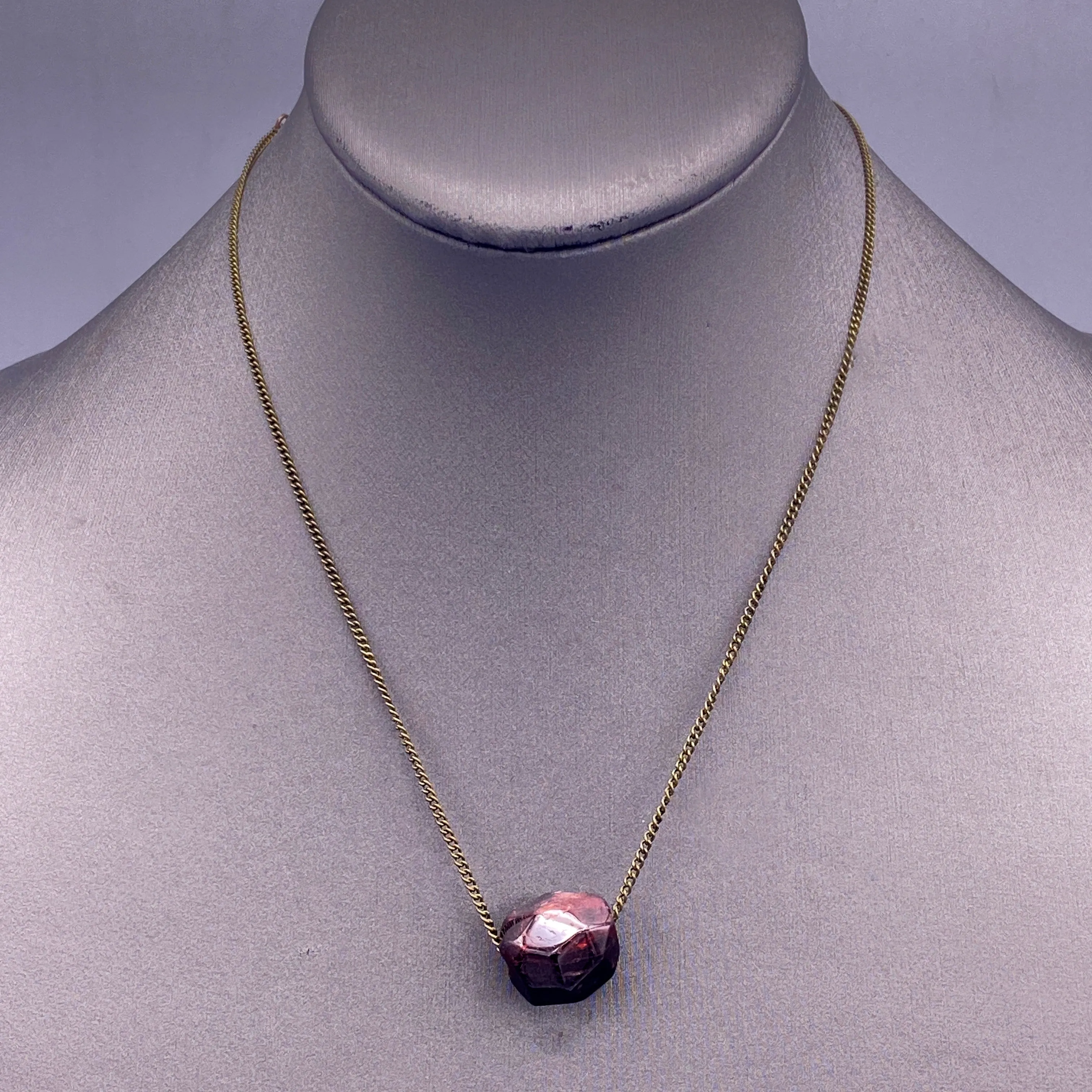 Garnet gemstone on brass chain Minimalist Necklace