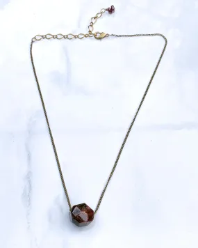 Garnet gemstone on brass chain Minimalist Necklace