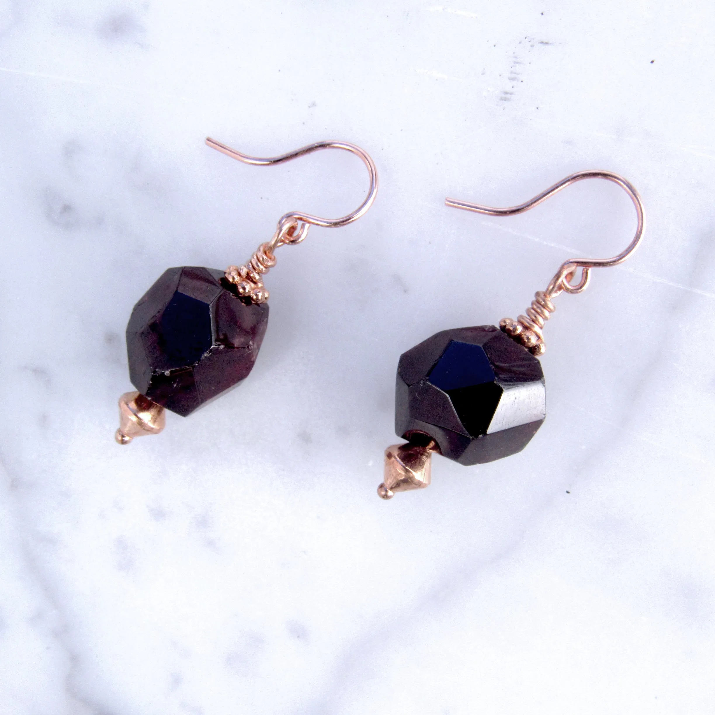 Garnet gemstone on Copper Ear Wire Drop Earrings