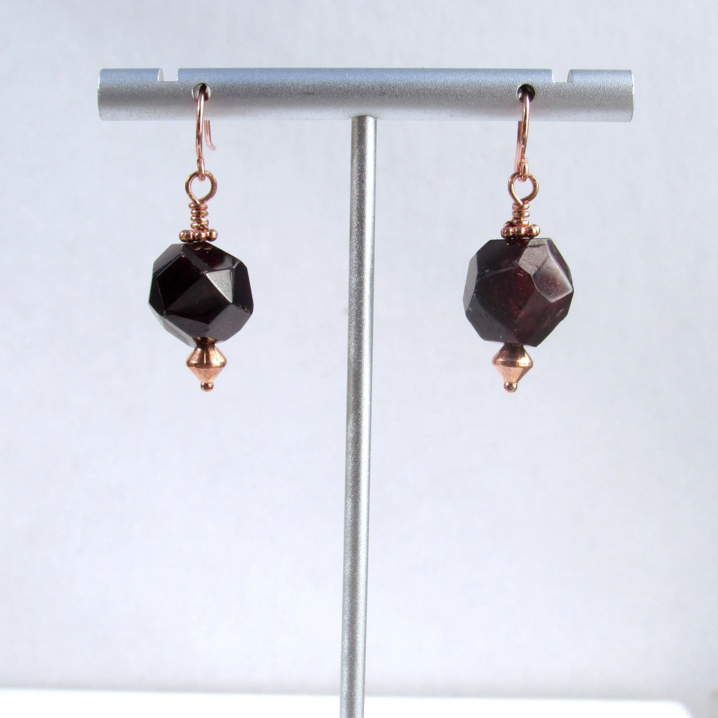 Garnet gemstone on Copper Ear Wire Drop Earrings