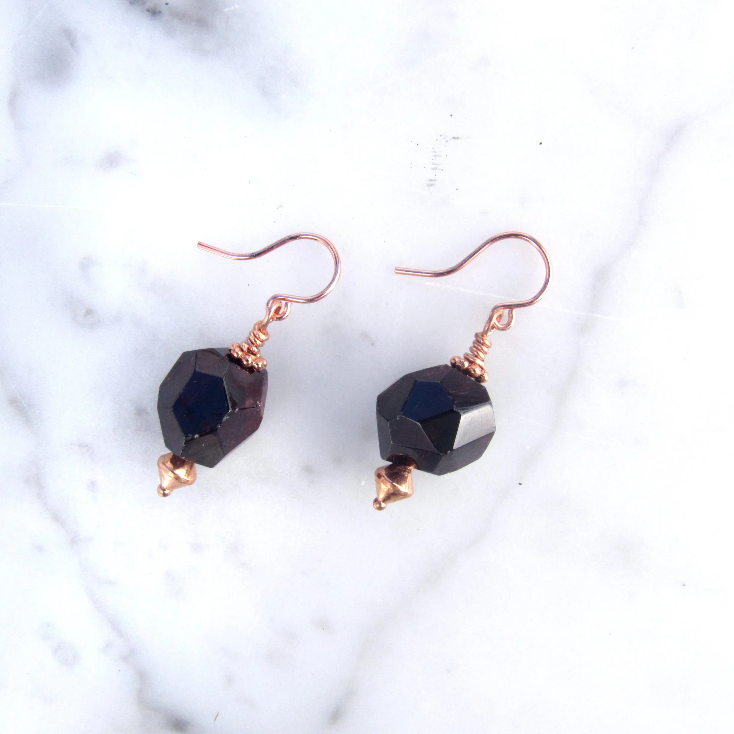 Garnet gemstone on Copper Ear Wire Drop Earrings