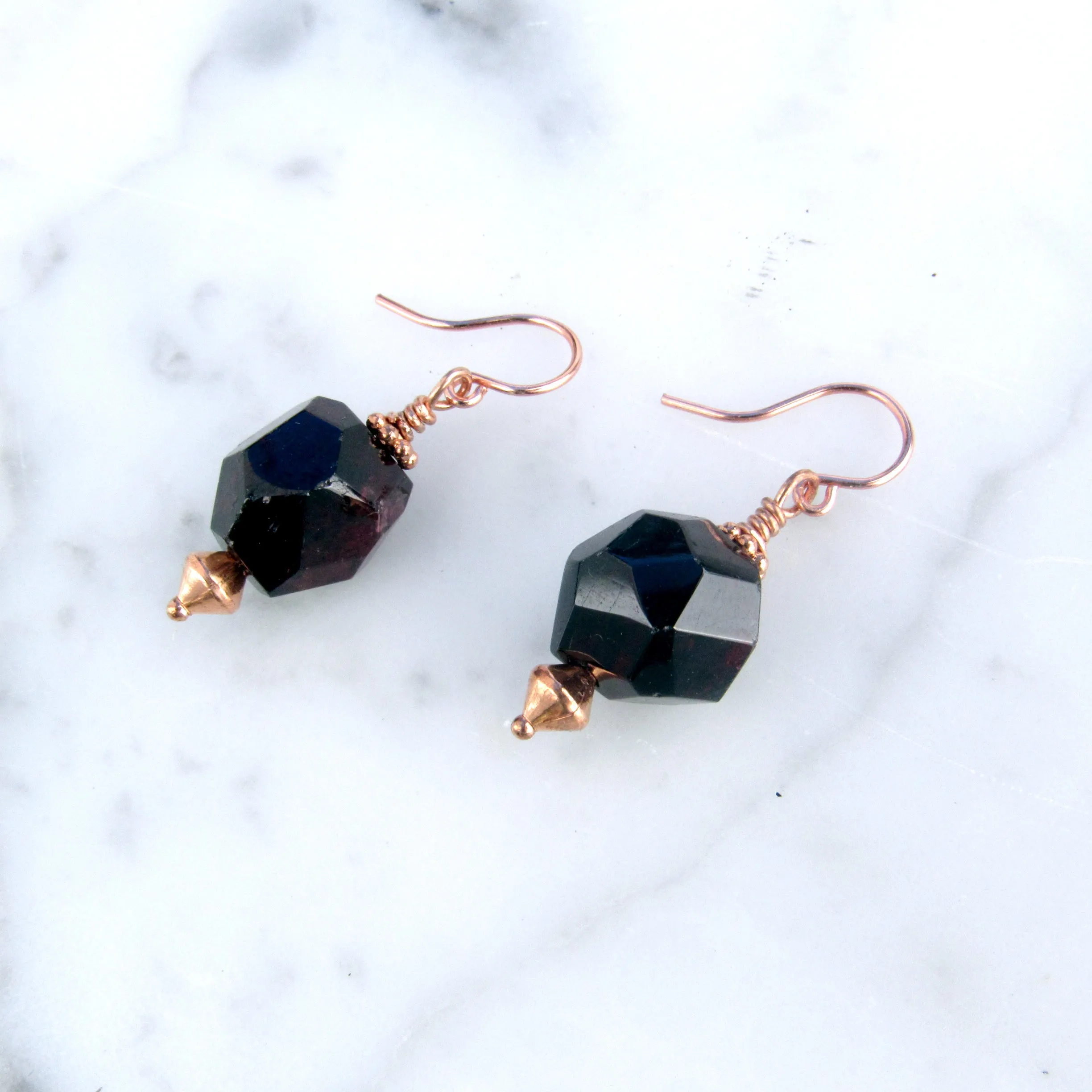 Garnet gemstone on Copper Ear Wire Drop Earrings