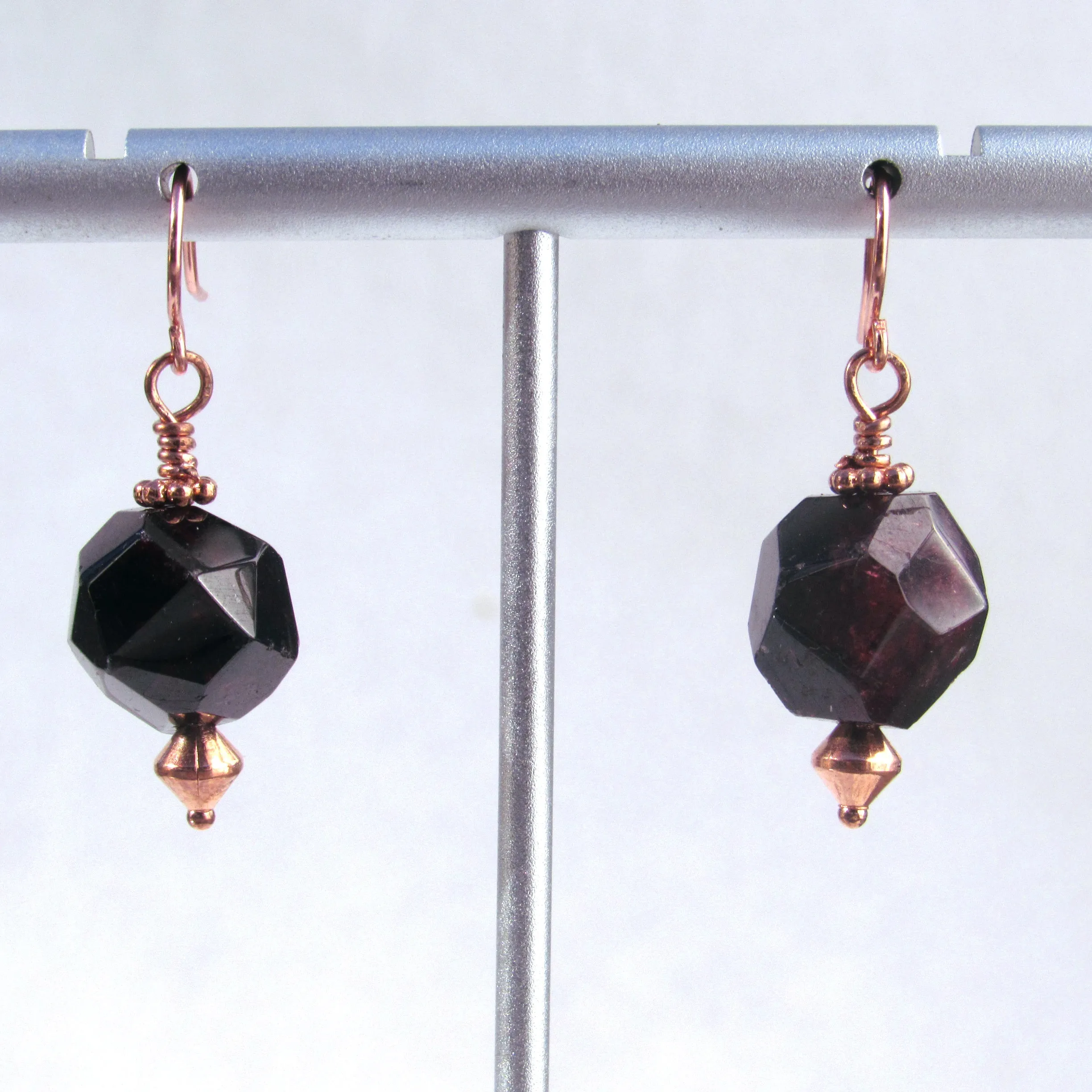 Garnet gemstone on Copper Ear Wire Drop Earrings