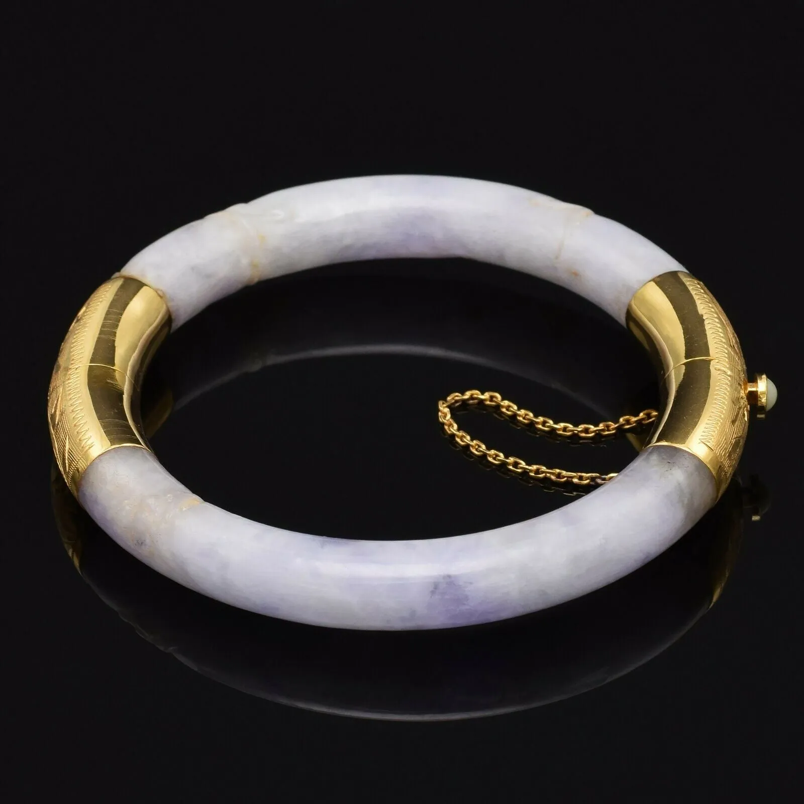 GIA Certified 14K Gold Translucent Mottled Purple Gray Jadeite Jade Bangle