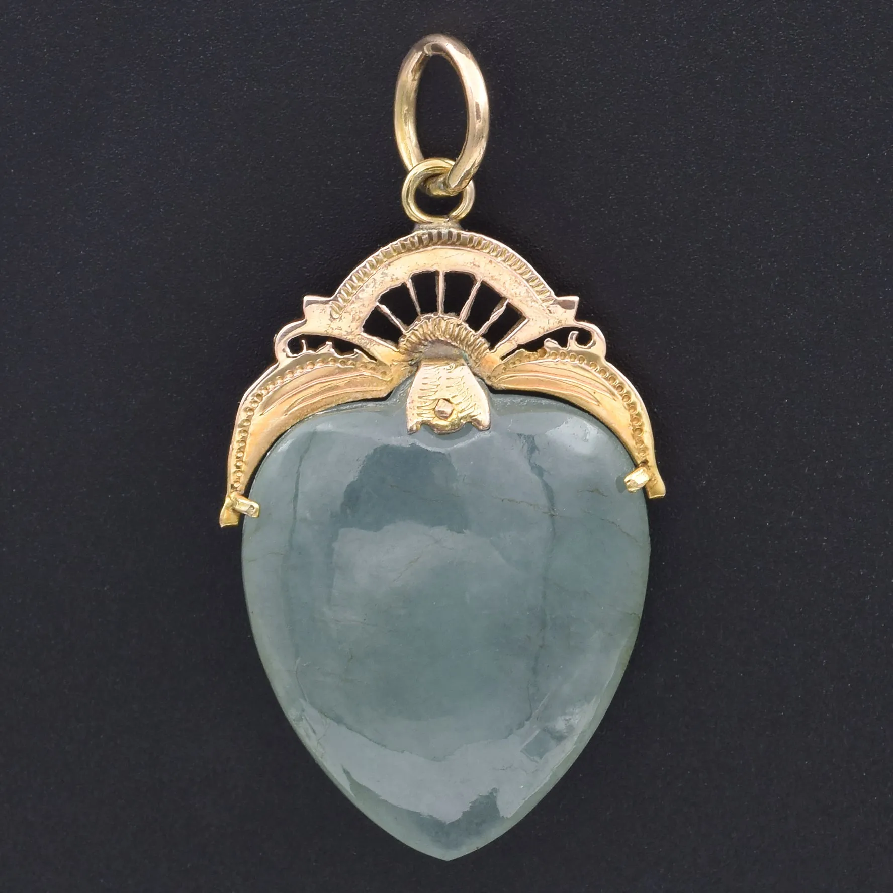 GIA Certified 14K Yellow Gold Translucent Green Jadeite Jade Heart Pendant