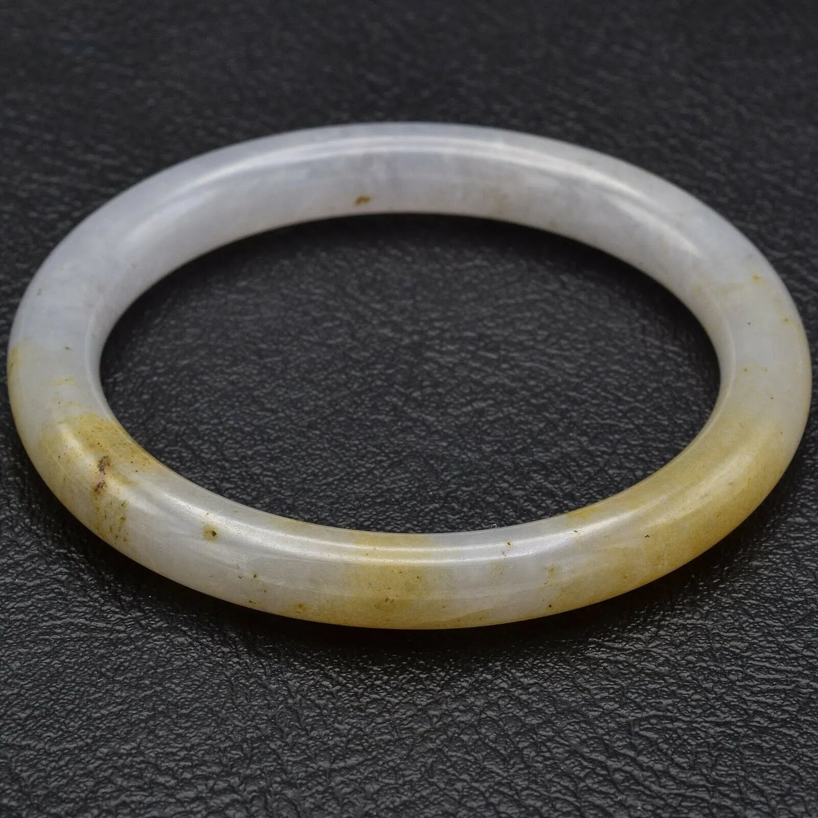 GIA Certified Vintage Mottled White & Orange-Brown Jadeite Jade Bangle Bracelet