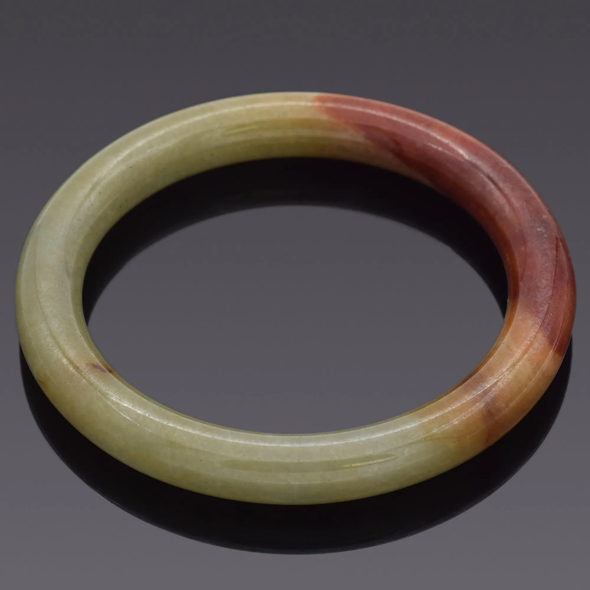 GIA Variegated Yellowish Green & Reddish Brown Jadeite Jade Bangle Bracelet