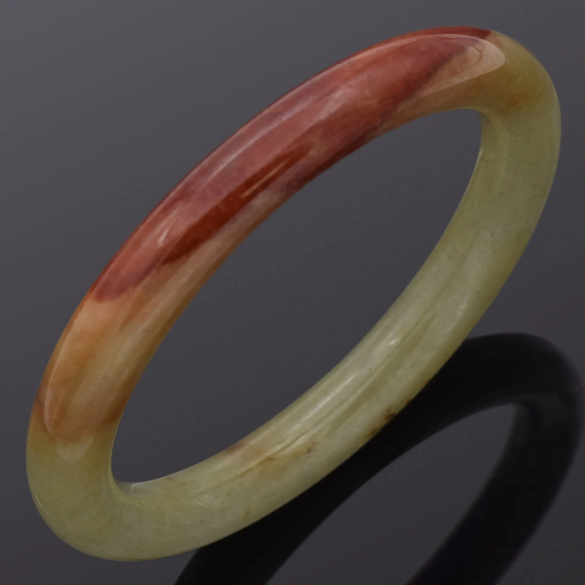 GIA Variegated Yellowish Green & Reddish Brown Jadeite Jade Bangle Bracelet