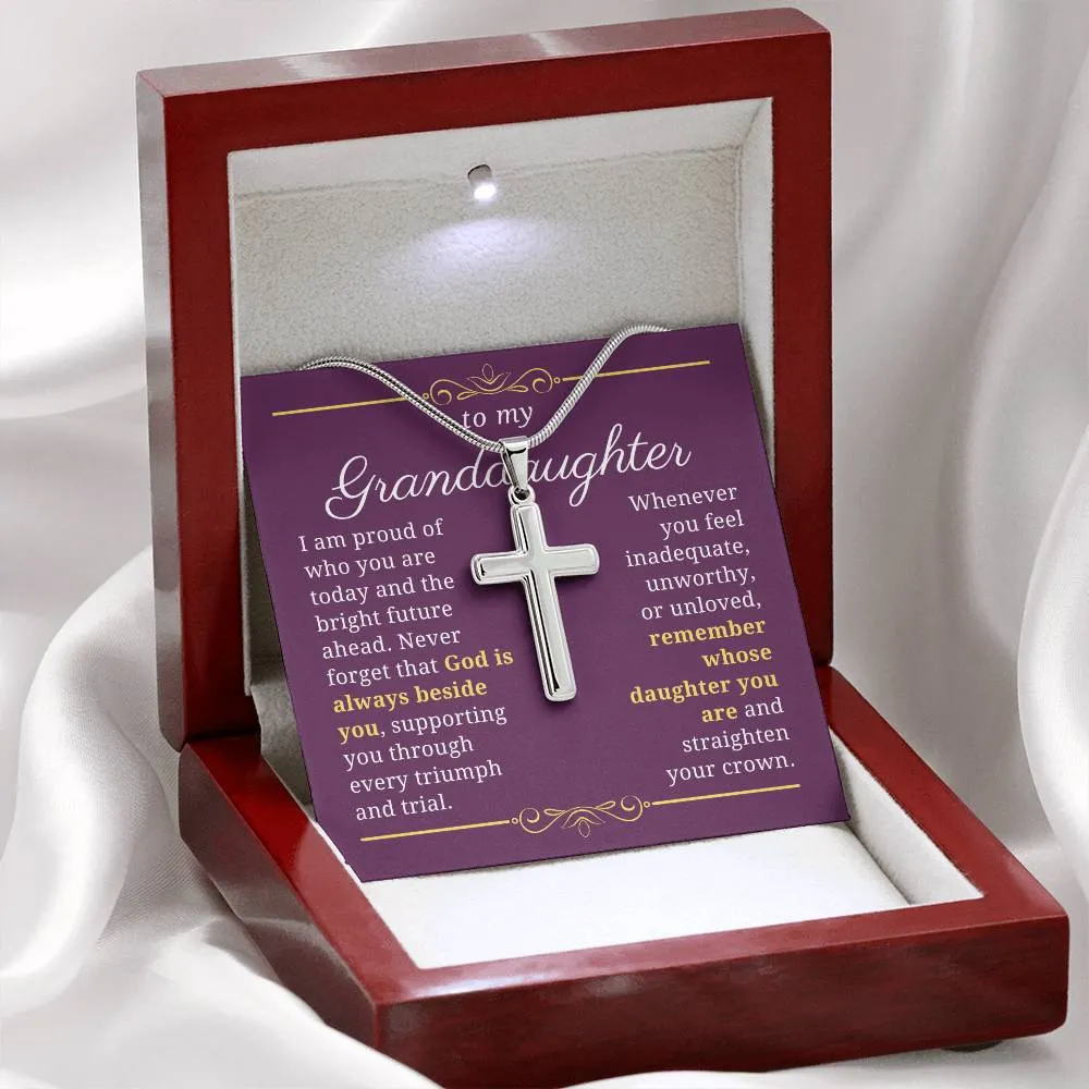 Gift For Granddaughter, Confirmation or Baptism Proud of Who You Are Stainless Steel Cross Necklace