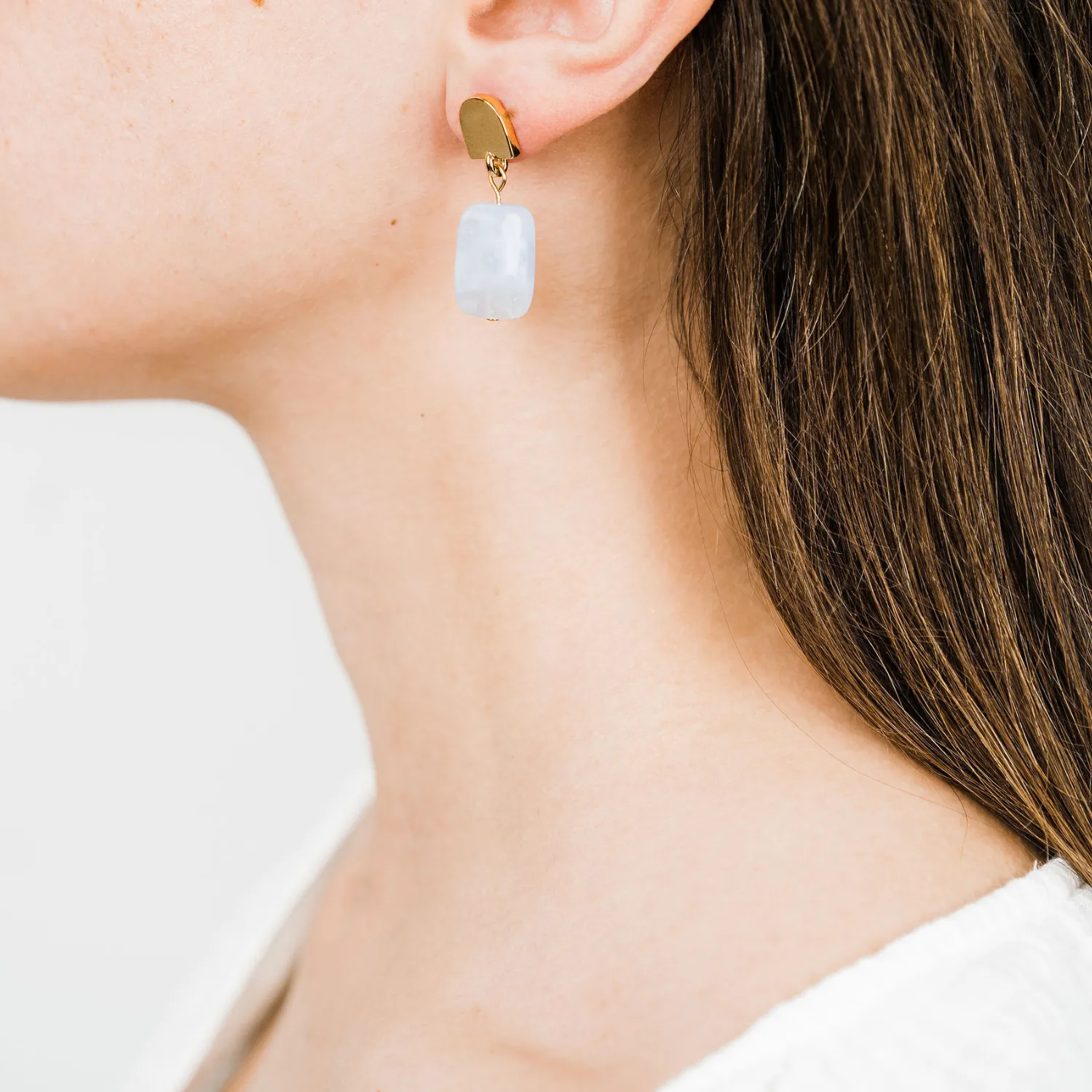 gold dome   baby blue agate earrings