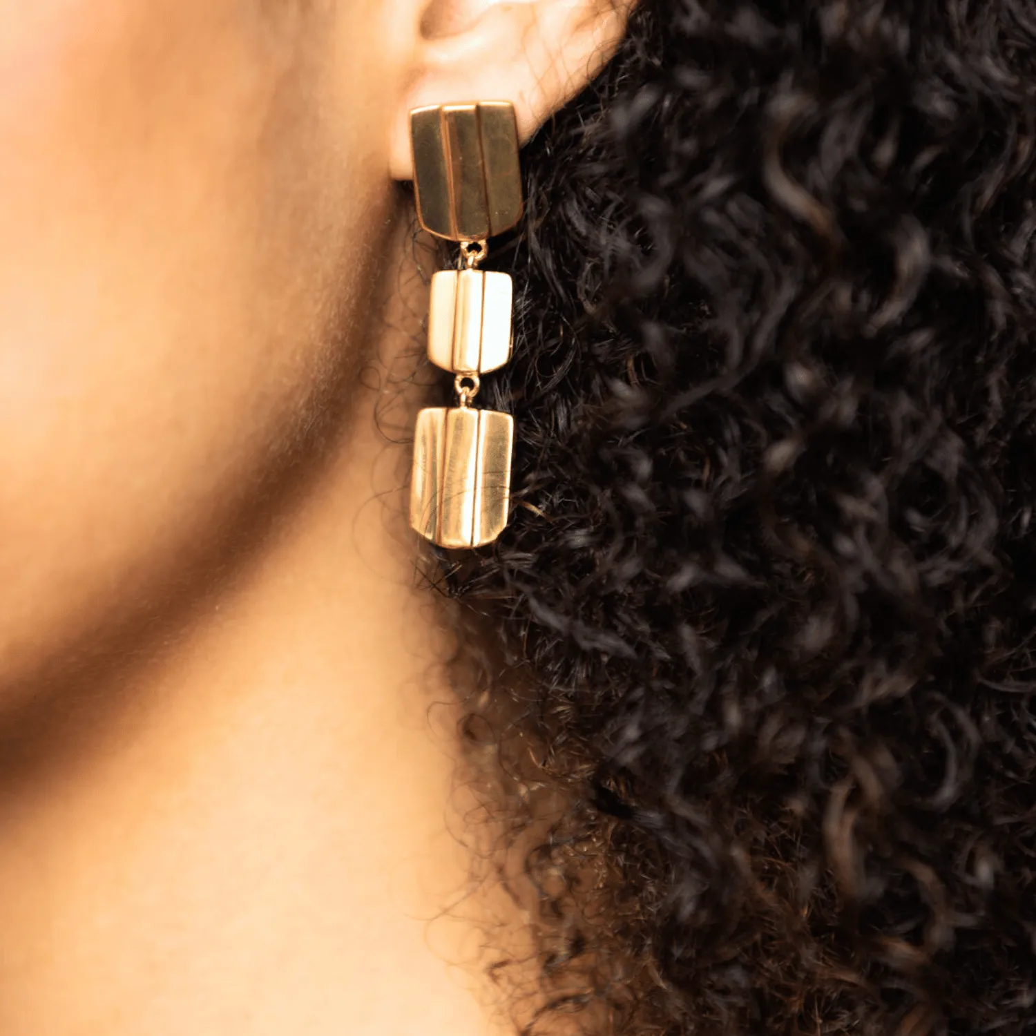 gold layered dome drop earrings