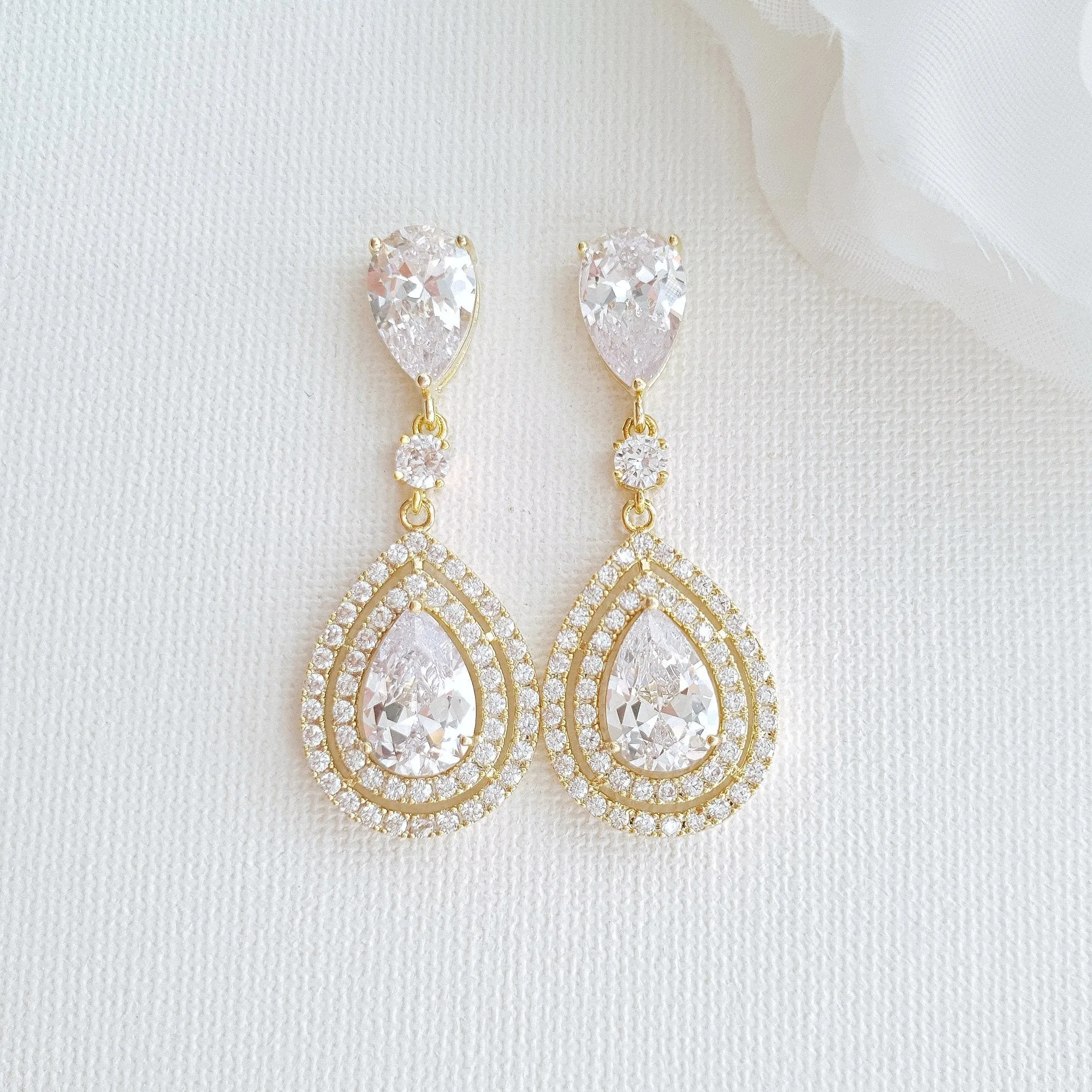 Gold Teardrop Earrings for Weddings- Joni