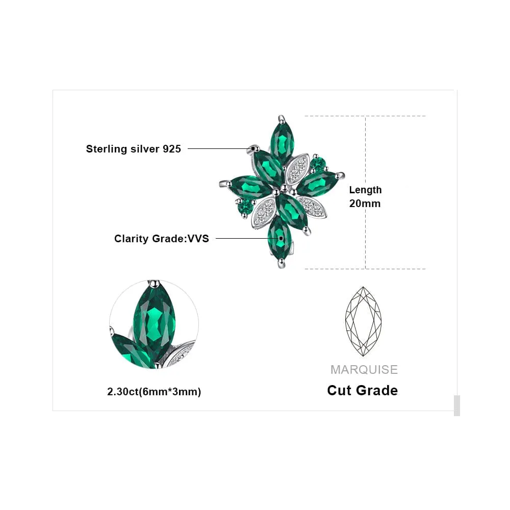 Green Nano Emerald Clip Earrings - 925 Sterling Silver