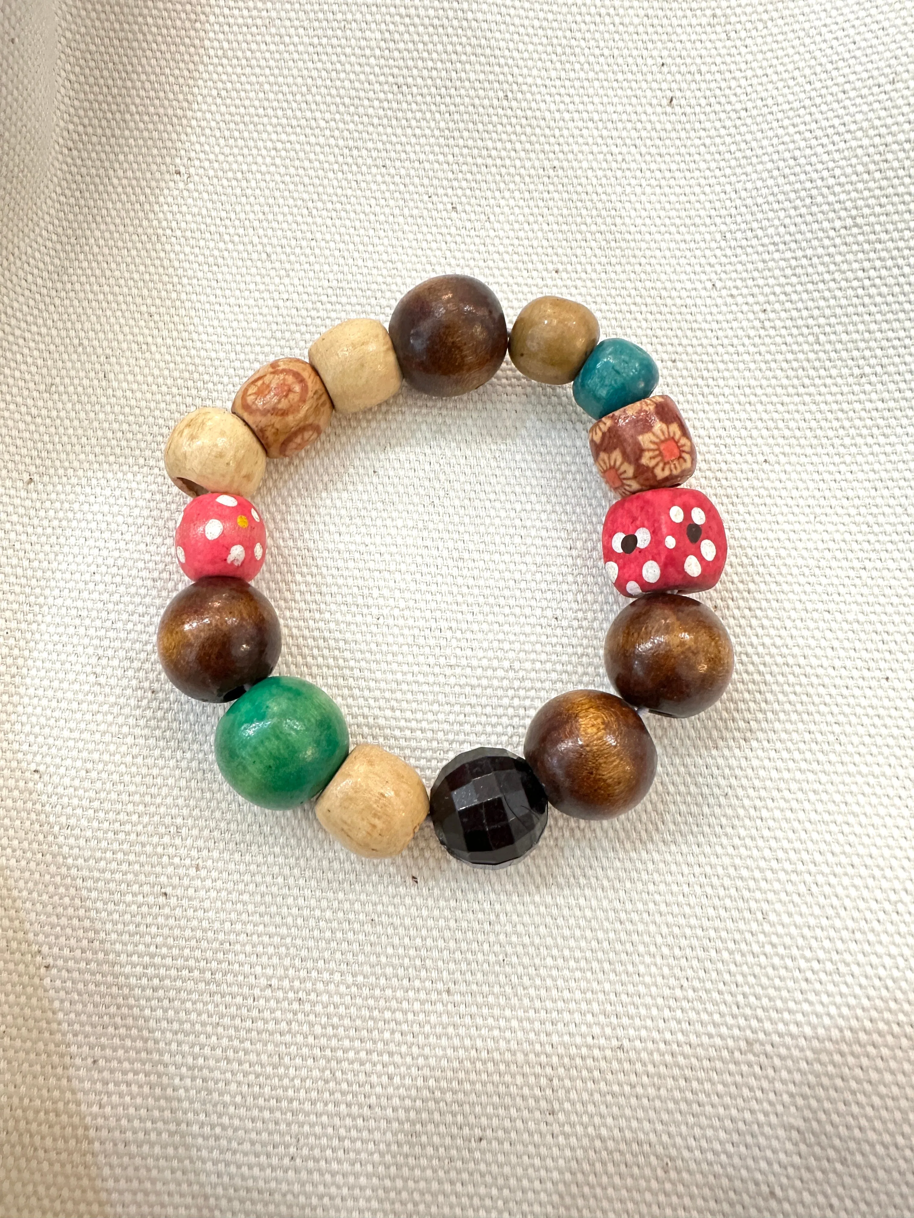 Handcrafted Colorful Wood Mixed Beaded Stretch Bracelet