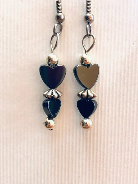 Hematite Heart Earrings