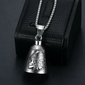 Hip Hop Stainless Steel Motorcycle Wind Native American Skeleton Chief Riding Exorcism Bell Pendant