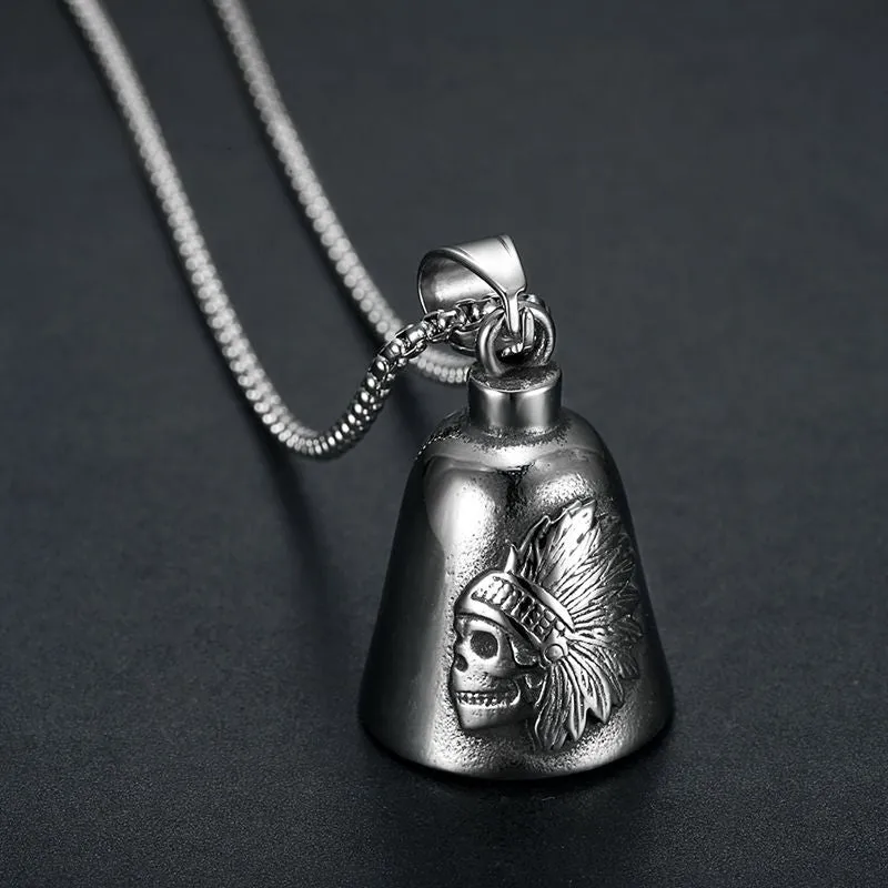 Hip Hop Stainless Steel Motorcycle Wind Native American Skeleton Chief Riding Exorcism Bell Pendant