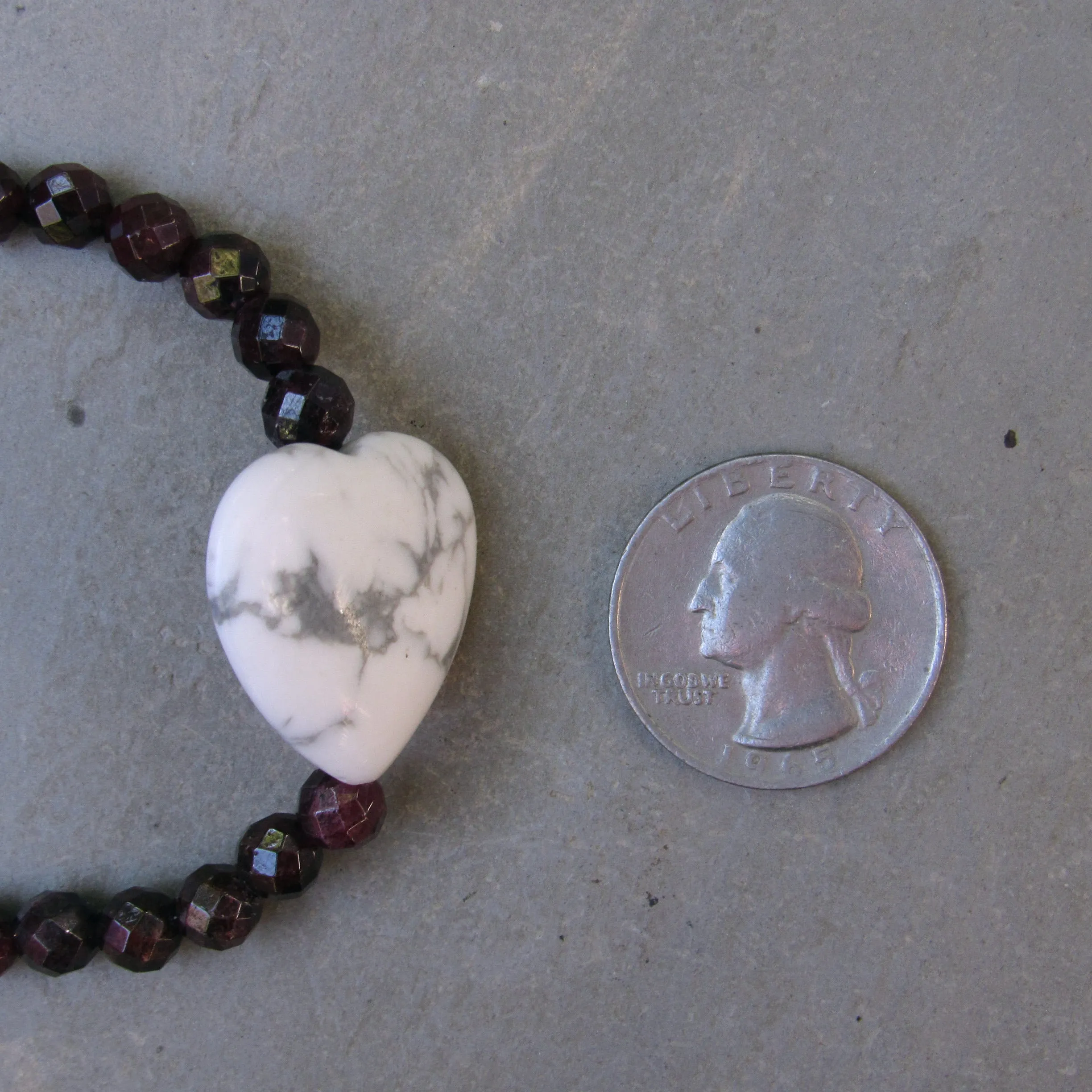 Howlite White Turquoise Gemstone Heart w/ Garnets Bracelet