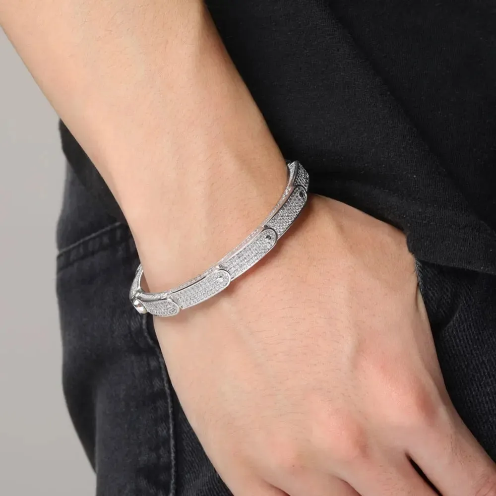 Iced Bangle Bracelet in White Gold