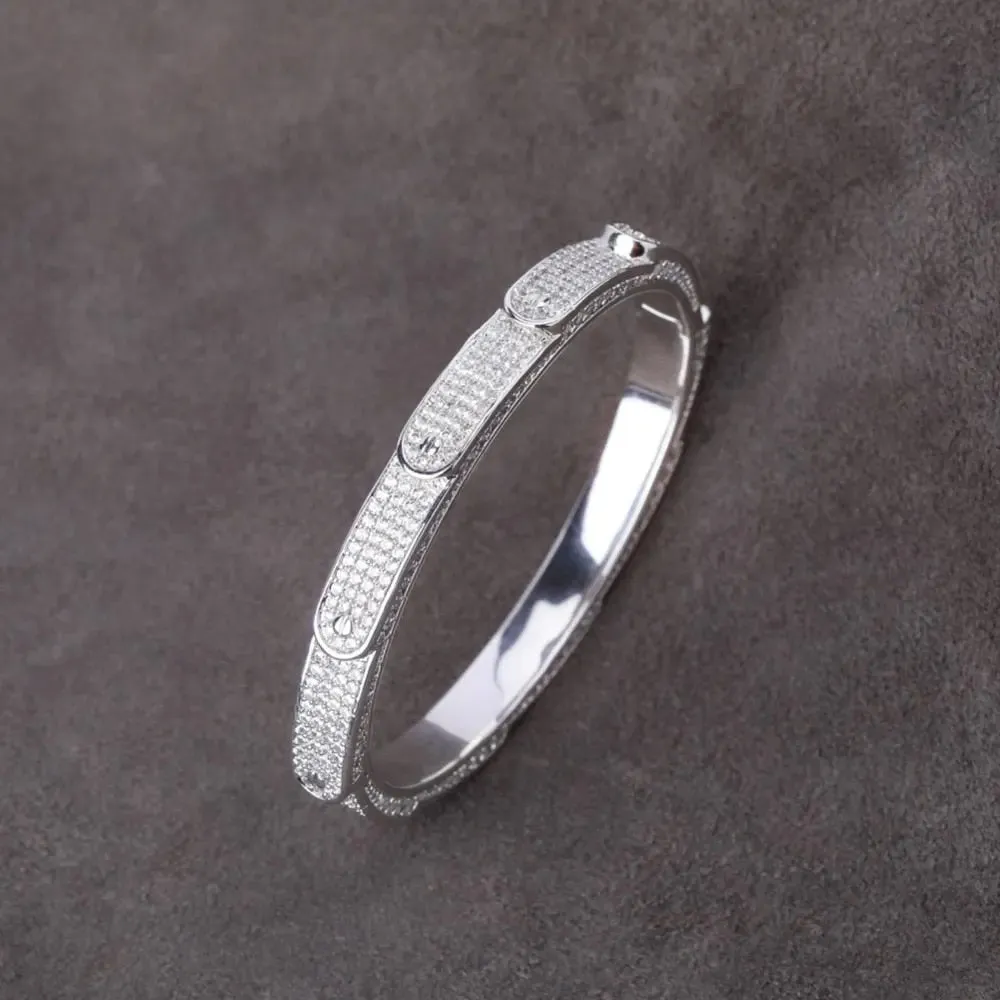 Iced Bangle Bracelet in White Gold