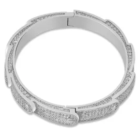 Iced Bangle Bracelet in White Gold