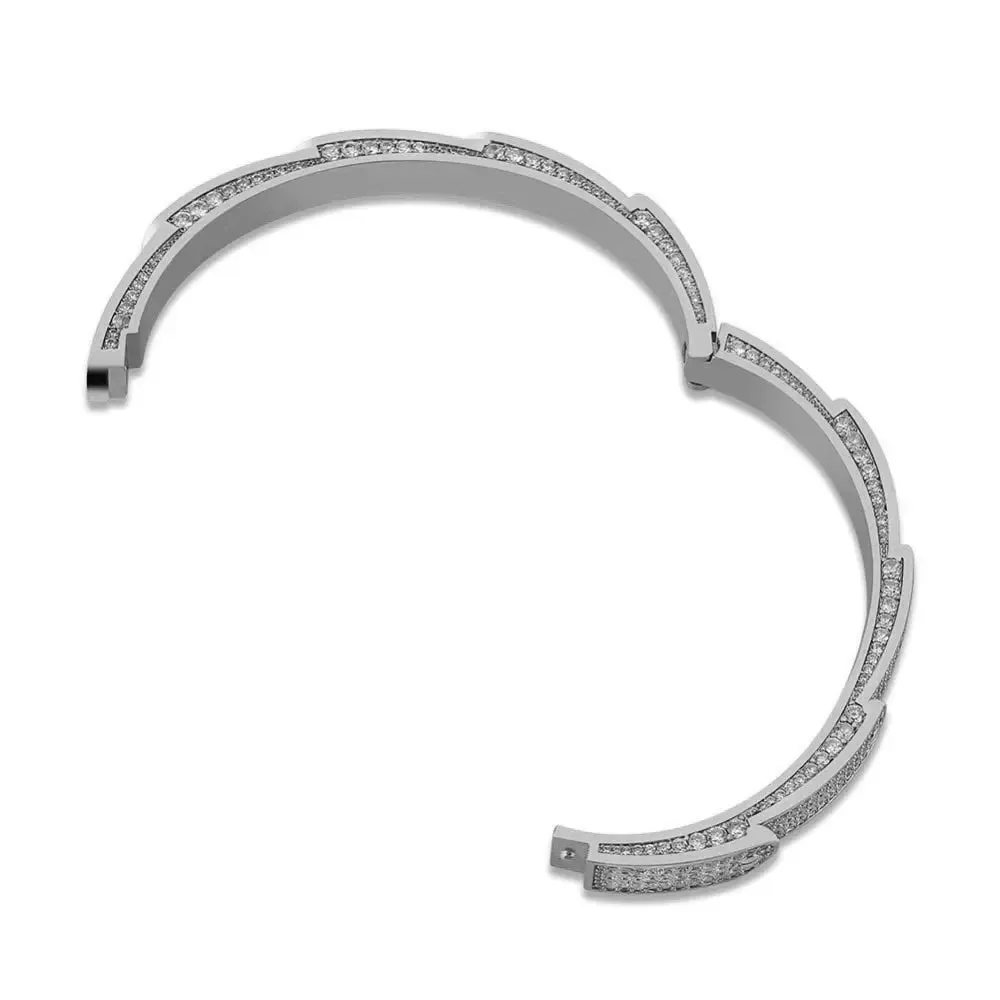 Iced Bangle Bracelet in White Gold