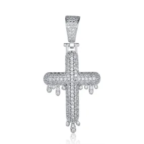 Iced Out Drip Cross Pendant - Silver