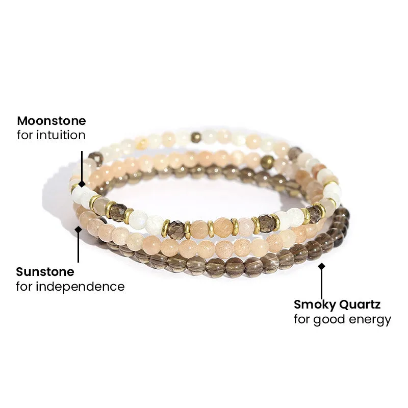 Intuition Moonstone & Smoky Stone Quartz Dainty Bracelet Set